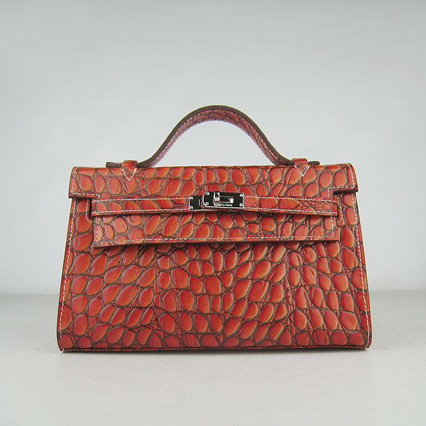 AAA Hermes Kelly 22 CM Python Leather Handbag Dark Orange H008 On Sale